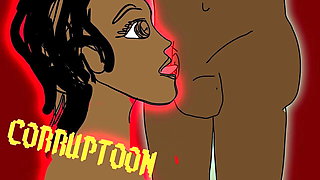 anime Ebony femdom watches penectomy and drinks cum
