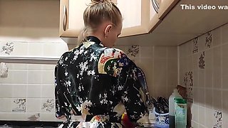 Russian Housewife Got Up Doggy Style For A Bright Fuck In The Kitchen