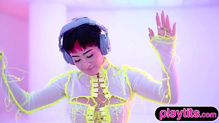 Big breasts curvaceous Spic teenager DJ strip nude