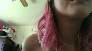 Amateur redhead Jacqueline with glasses masturbates