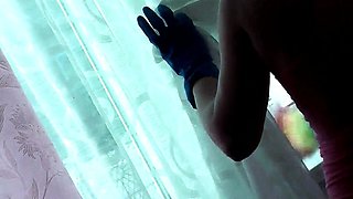 Sexy blonde in T-shirt without panties cleaning bedroom. Naked stepdad entered room. Shaved pussy. Doggystyle. Handjob. Taboo. Naked in public. Family nudism. Naturists. Wife. Old and young. Public