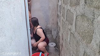 Filipina Taking A Bath Outside The House Get Fucked