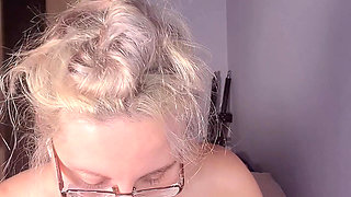 Gooning Edging Hell with Big Lips, Thick Eyeglasses and Long Red Nails Dildo in Hands Between Tits