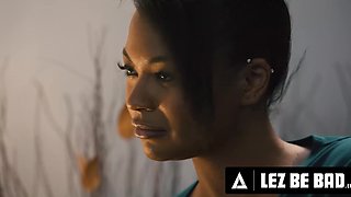 Perv MILF Boss Ryan Keely fucks her Ebony secretary in anal with strap on