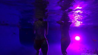Outdoor fingering in the pool with gorgeous Lily and her friend