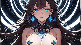 Soft Starlight a Beautiful Young Woman with Glowing Eyes in Animated Style