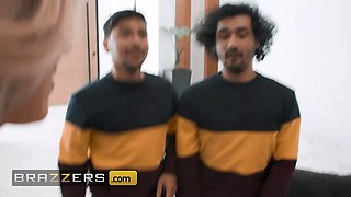 Sweet Vickie showcases her snatch to 2 hot guys who seem to know how to give her a proper fuck - brazzers