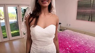 Cheating bride in lingerie gets starving pussy rammed hard