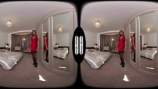 Natalia Forrest Boudoir Outfit With Black Stockings & Glass Dildo Joi Treat - 8k Vr