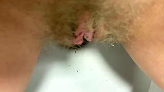 Hairy Pussy Pee and Accidentally Fart, Very Close up View