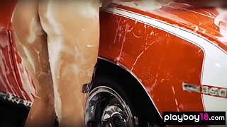 Raunchy Naked Asian Babe And Gfs Washing Car With Ayumi Anime, Ella Nova And Olive Glass