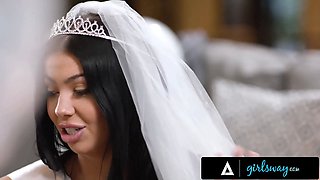 Girlsway - horny bride Holly Day cheats with phat ass white girl red haired Emma Magnolia during steamy striptease