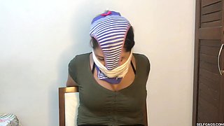 Brazilian Hot Ass Beauty: Panty Hooded, Ball Gagged, Pantyhosed and Hogtied!