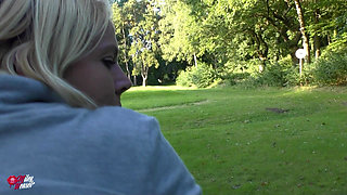 Horny Slut in the Park Recognized and Squirted All Over!!