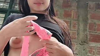 College girl shows off her big tits in the park and her pussy