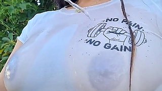 Whore Wife Taking a Hose Shower