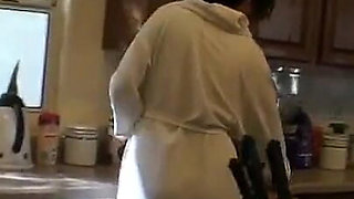 Hot Stepmother Smokes Cigarettes and Cock on the Stairs