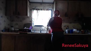 Pregnant Sink Plunging Wearing Jeans