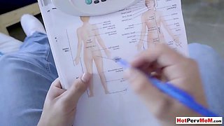 Anatomy lesson and handjob with busty MILF stepmother