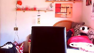 Redhead Italian teen has a wet hard orgasm with a huge dildo