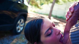 Agatha Shay sucks massive cock and gets properly fucked outdoors