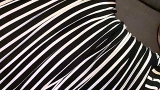 Busty curly brunette with big boobs fucks on couch