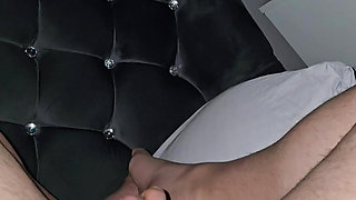 Step mom has a sneaky hand and handjob step son dick under his leg while is in bed