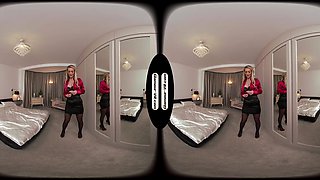 Lauren Louise Red Silk/Satin Bloused Secretary With Black Stockings Negotiates Pay Rise - 8k Vr