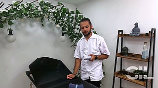 Masseuse Warms Her Pussy and Ends up Fucking Her on the Gurney