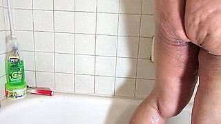 Masturbating My Big Hairy Latina Granny Pussy with Dildo While I Shower