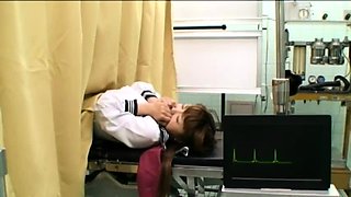 Cute Japanese teen has a horny doctor using her hairy cunt