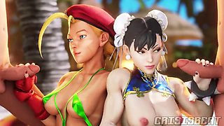 Chun li and Cammy Beach Fun Fuck