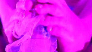 Step Sister Footjob in Sheer Floral Socks