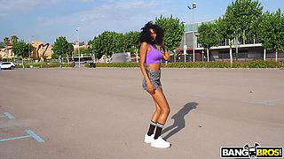 Young ebony loves public sex with BWC