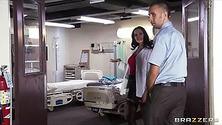 Big-tit brunette slut doctor Ava Addams rides patient's dick anal