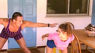 Brunette gangbanged by four studs