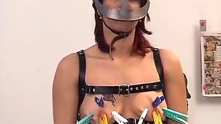 Slutty redhead German bitch tied up and dominated by her master