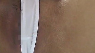 Miniskirt Apron Uniform and Micro Thong Wedgie Ass and Pussy, Natural Tits Slender Japanese Girl Sexy Exercise Tease