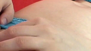 Young pregnant lady rubs one out on the sofa