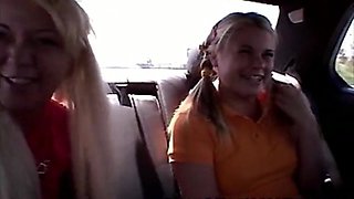 Littile Summer and Lexy laydown on Car