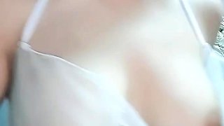 Glamour babe with big boobs masturbates in lingerie