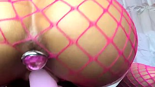 LATINA IN FISHNETS RIDING DILDO   NYMPH_CANDY