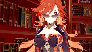Sultry redhead in hentai animation with big curves and ahegao expressions