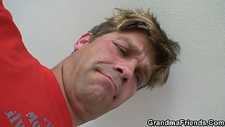 Very old granny takes 2 cocks from both sides