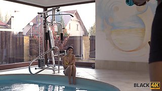 BLACK4K. Svelte girl and her new swimming coach