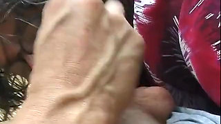 Outdoor threesome for the hairy horny and ready for fuck granny