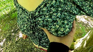 Smacking her big tits in the woods parking lot