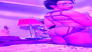 Stripping in purple harness lingerie