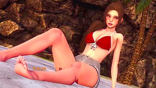 Dalia gives a deep blowjob and swallows all the spunk at the beach in Eternum