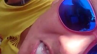 Outdoor blowjob and swallow